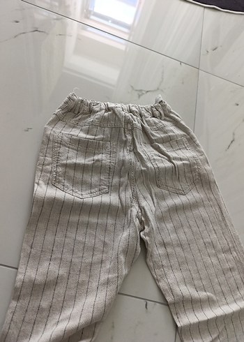 Bej Çizgili çocuk Keten Pantolon - Görsel 3