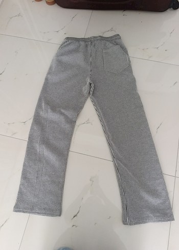 Gri Çizgili Kadın Keten Pantolon - Görsel 3