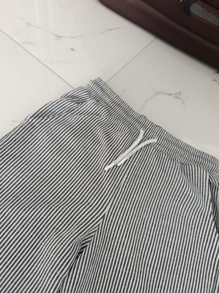 Gri Çizgili Kadın Keten Pantolon - Görsel 2