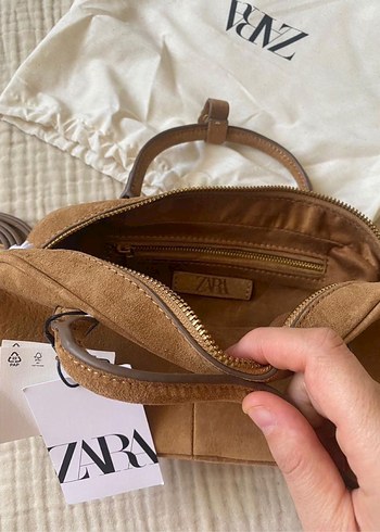 Beden camel Renk Zara marka orijinal yeni sezon Çift Saplı Süet Çanta
