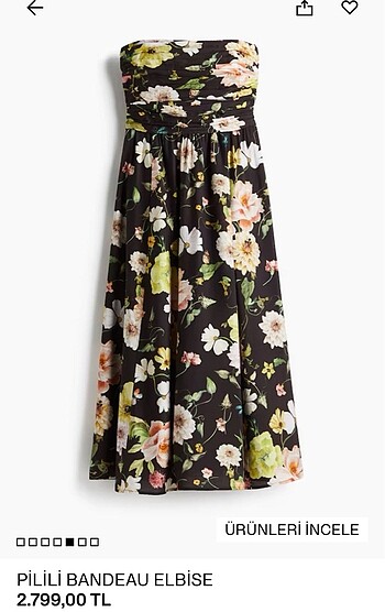 H&M marka orjinal yeni sezon pilili bandeau elbise