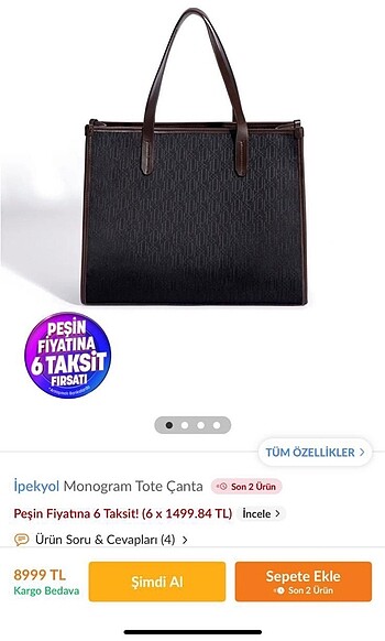 ipekyol İpekyol marka orjinal monogram tote çanta