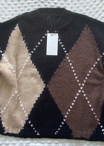 Zara Zara Marka Orjinal Yeni Sezon Baklava Desenli Triko Kazak