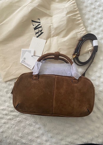  Beden kahverengi Renk Zara marka orjinal yeni sezon Çift Saplı mini Süet Çanta