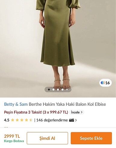 m Beden Betty&sam haki yaka balon kol elbise