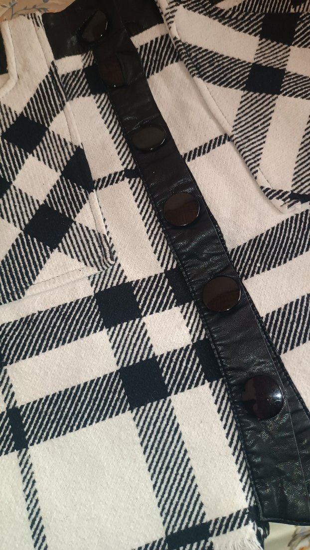 Düğmeli Beyaz Gri Ekose Midi Etek - Görsel 3