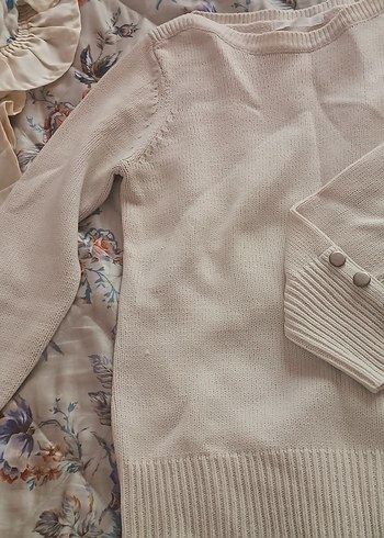 Düğmeli Bej Triko Kadın Kazak - Görsel 5