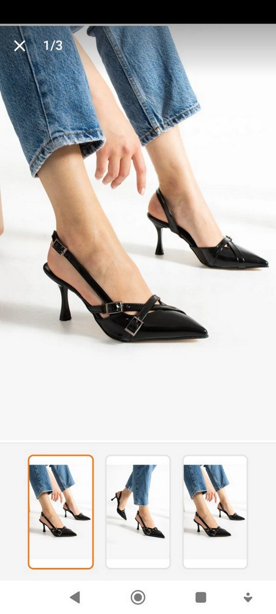 Kadın Siyah Deri Stiletto Kemerli Topuklu - Görsel 2