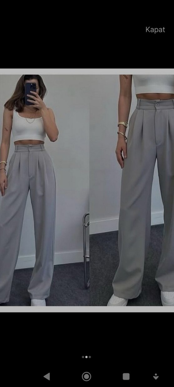 Gri Midi Kadın Salaş Kumaş Pantolon - Görsel 2