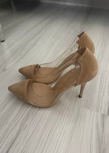 Bej Süet Stiletto Topuklu Kadın Ayakkabı 10 cm - Görsel 2