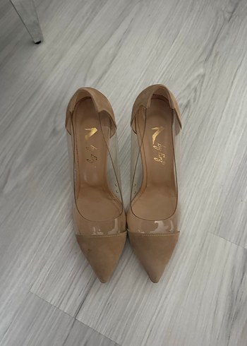 Bej Süet Stiletto Topuklu Kadın Ayakkabı 10 cm - Görsel 3