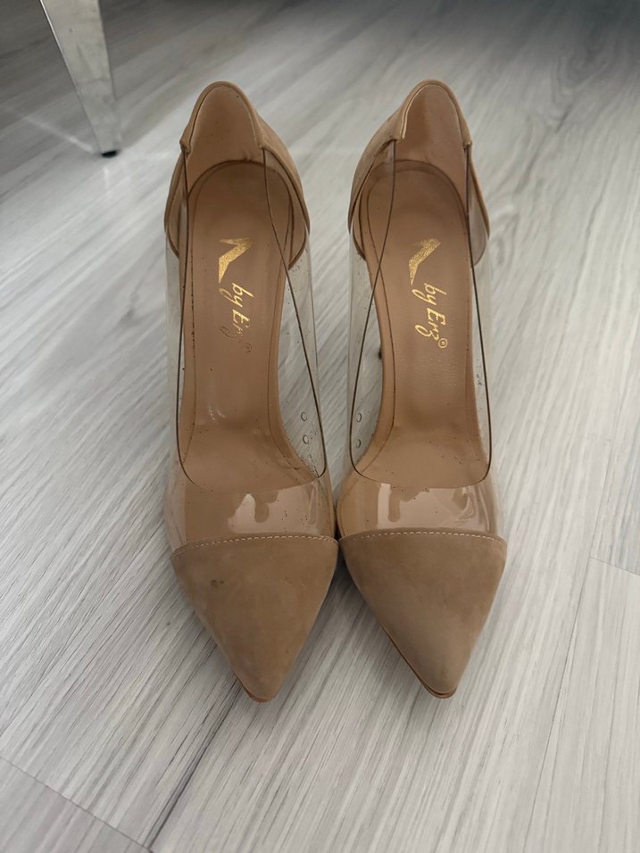 Bej Süet Stiletto Topuklu Kadın Ayakkabı 10 cm - Görsel 4