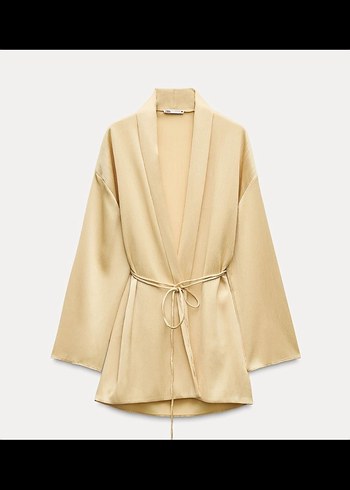 Zara sarı saten ikili kimono takım
