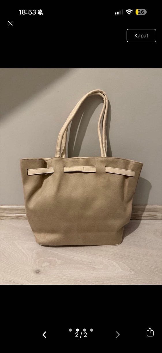 Bej Süet Modern Klasik Kadın Çanta - Görsel 2