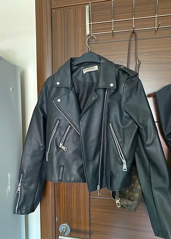 Zara Deri Kadın Biker Ceket Siyah