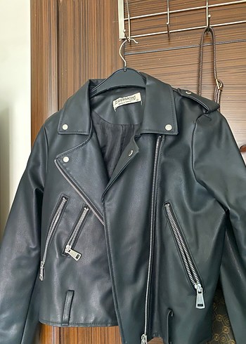 m Beden siyah Renk Deri Kadın Biker Ceket Siyah