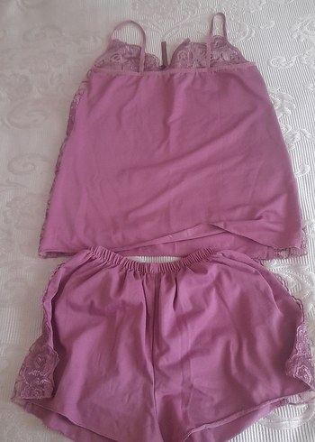 l Beden Bohem Pembe Dantel Detaylı Kadın Şortlu Pijama