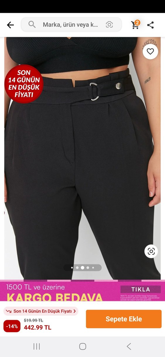 siyah beli ayarlanabilir kemerli dokuma kumaş pantolon - Görsel 2