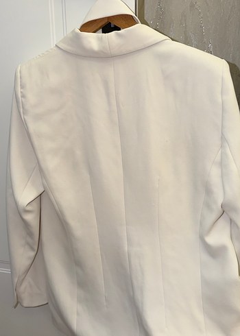 Düğmeli Beyaz Kadın Blazer Ceket - Görsel 3