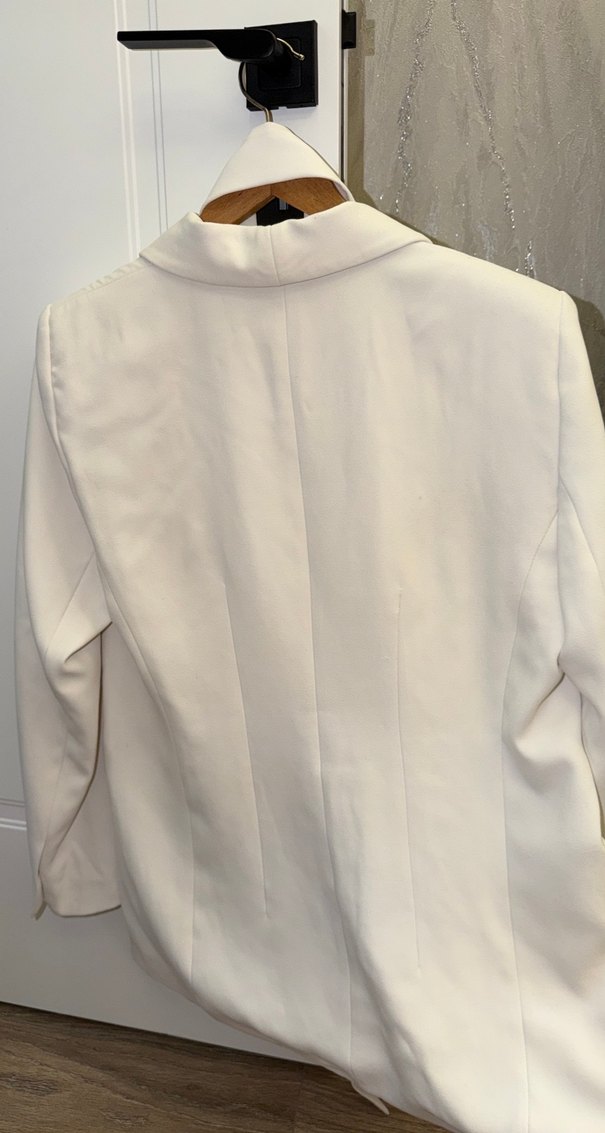 Düğmeli Beyaz Kadın Blazer Ceket - Görsel 3