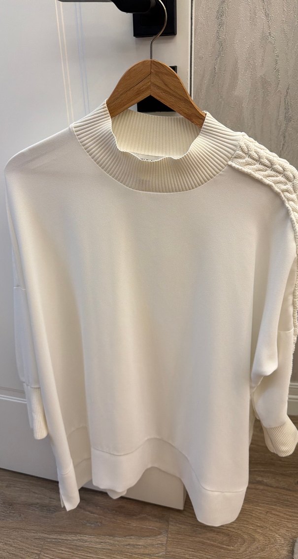 Beyaz Yüksek Yaka Örgü Kadın Kazak - Görsel 5