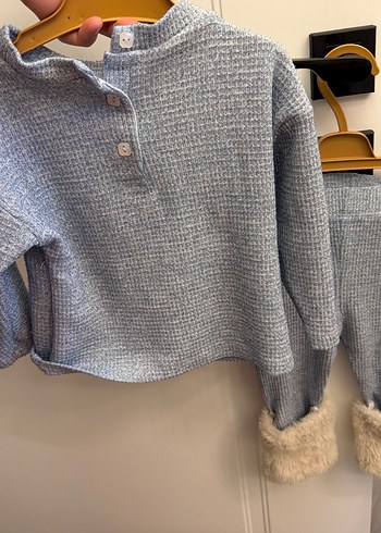 Gri Yünlü Bebek Takımı, Kürklü Detaylı - Görsel 2