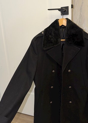 Kürk Detaylı Siyah Erkek Kaban AVVA - Görsel 2