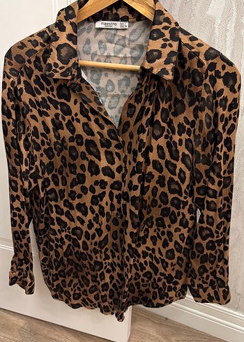 Kahverengi Leopar Desenli Kadın Gömlek takım - Görsel 2