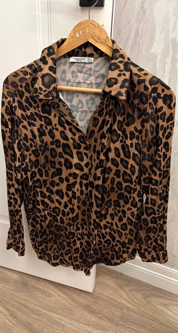 Kahverengi Leopar Desenli Kadın Gömlek takım - Görsel 2