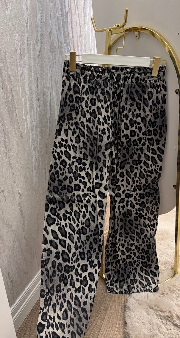 Gri Leopar Desenli Kadın Gömlek takım - Görsel 2