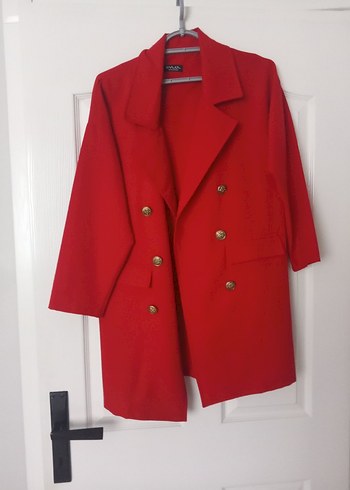 Düğmeli Kırmızı Midi Kadın Blazer Ceket