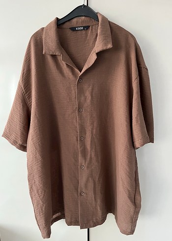 Kahverengi Loose Fit Kısa Kollu Erkek Gömlek