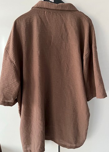 xl Beden Kahverengi Loose Fit Kısa Kollu Erkek Gömlek