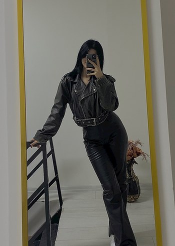 Siyah Deri Kadın Pantolon - Görsel 2