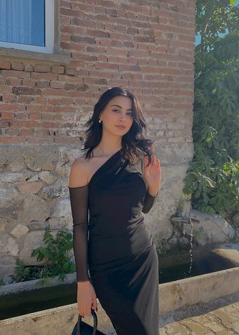 Drapeli Siyah Uzun Elbise - Görsel 2