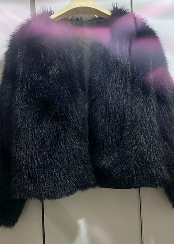 Kürklü Siyah Mini Kadın Mont - Görsel 4