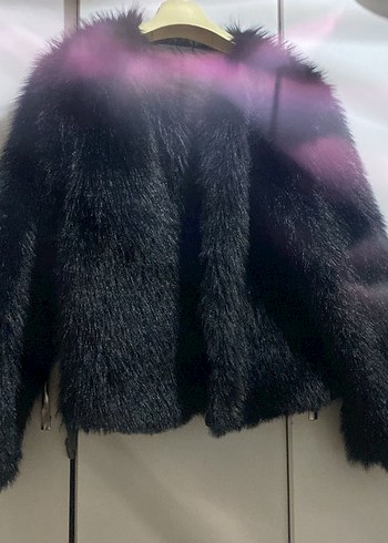 Kürklü Siyah Mini Kadın Mont - Görsel 2