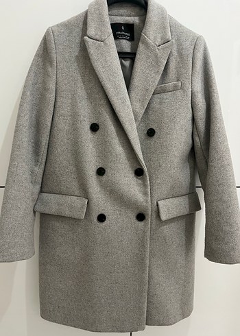 Stradivarius Gri Cift Dugmeli Kaban