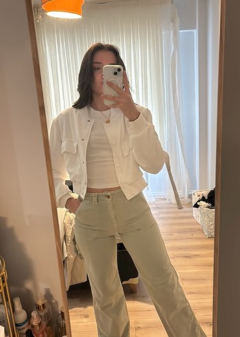 34 Beden yeşil Renk Straight cep detaylı jean