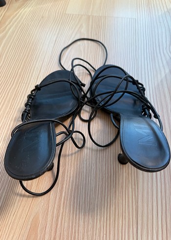 Siyah mango Bağcıklı Topuklu Sandalet - Görsel 3