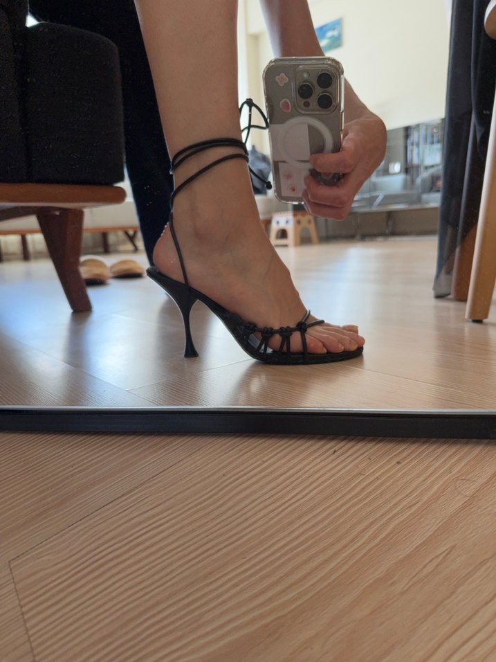 Siyah mango Bağcıklı Topuklu Sandalet - Görsel 2