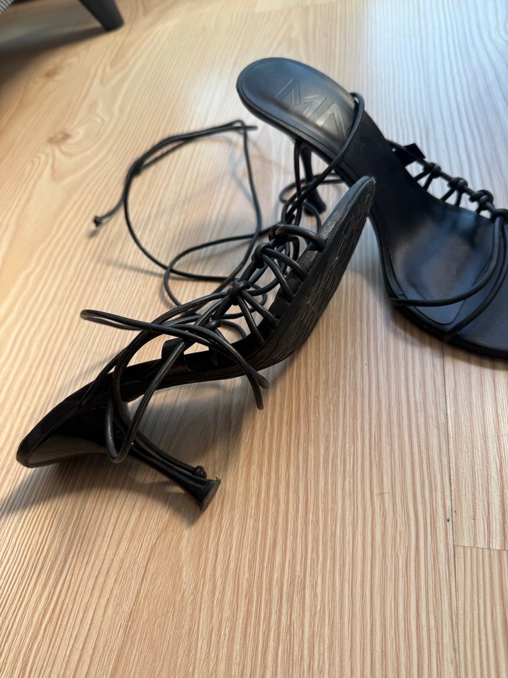 Siyah mango Bağcıklı Topuklu Sandalet - Görsel 5