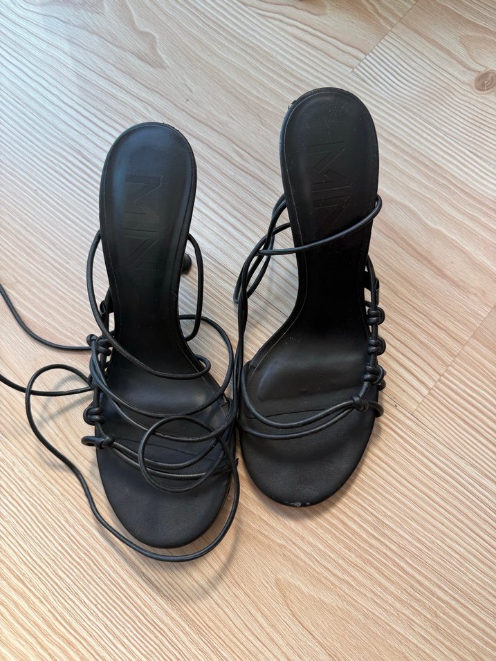 Siyah mango Bağcıklı Topuklu Sandalet - Görsel 4