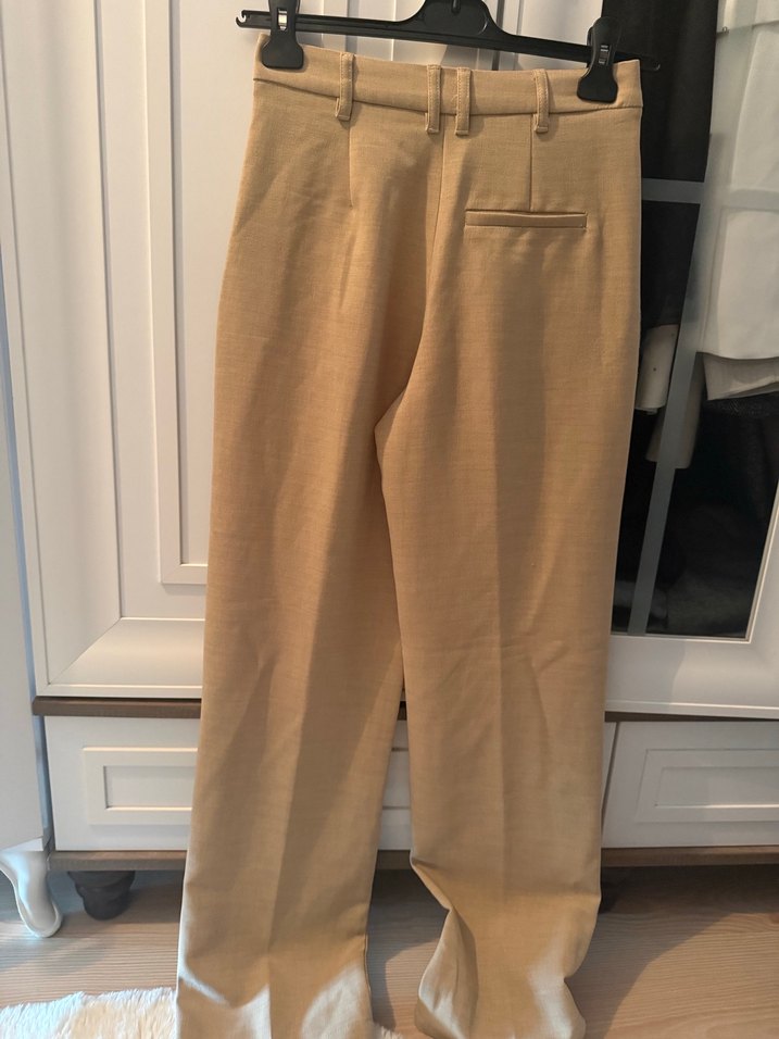 Bershka Bej Düğmeli Kadın Plazzo Pantolon - Görsel 4