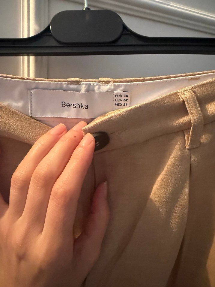 Bershka Bej Düğmeli Kadın Plazzo Pantolon - Görsel 3