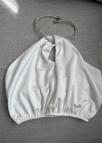 Zincir Detaylı Beyaz Midi Straplez Büstiyer - Görsel 2