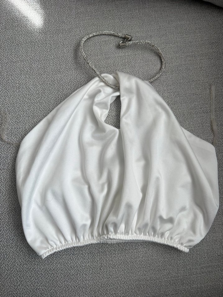 Zincir Detaylı Beyaz Midi Straplez Büstiyer - Görsel 2