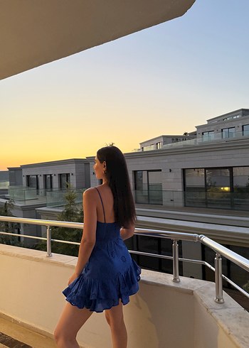 Zara Zara mavi güpür detay elbise