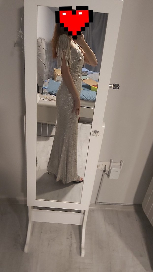 Parlak Bej Uzun Abiye Elbise - Görsel 4