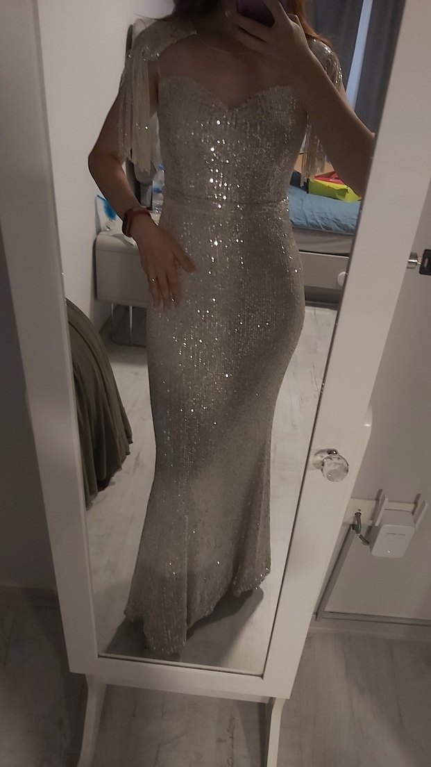 Parlak Bej Uzun Abiye Elbise - Görsel 2